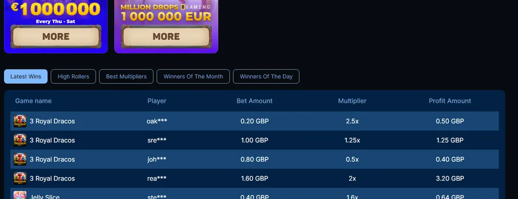 View latest winners table